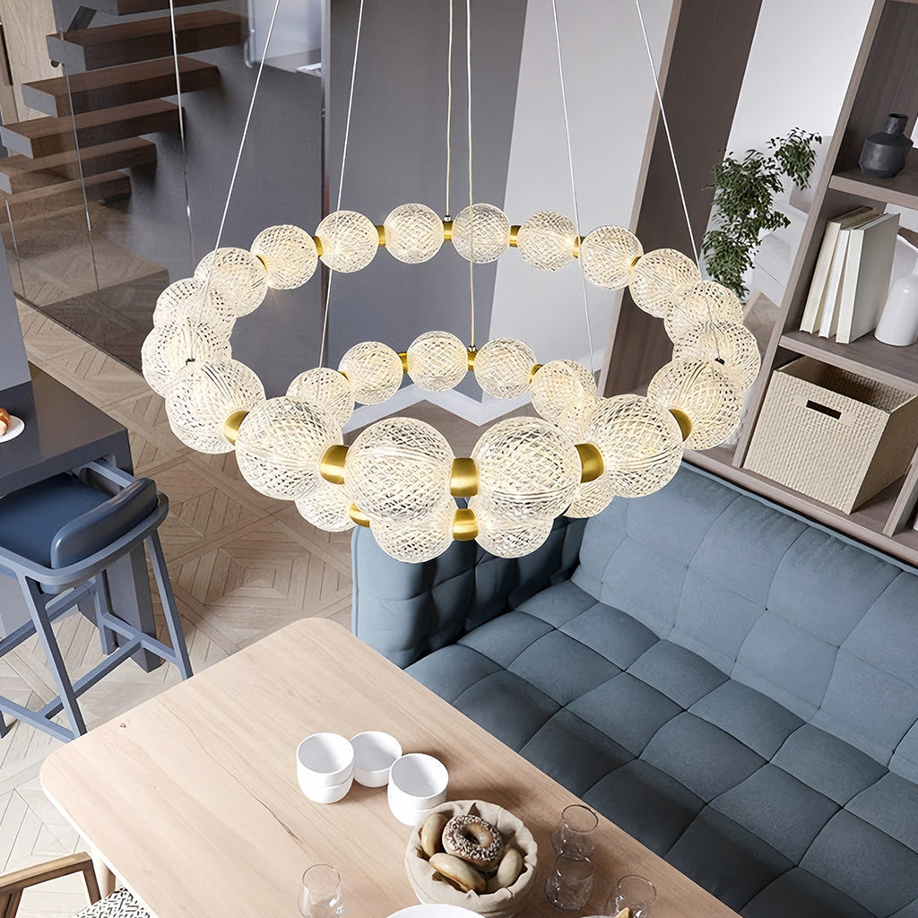 Gold metal glass ring chandelier, sixth product view