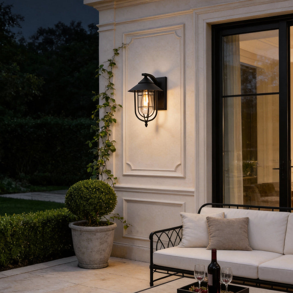 Nautical Wall Sconce, Cast Iron and Clear Glass Outdoor Lantern Light for Entryways and Gardens, Optional Motion Sensor E27 Fitting