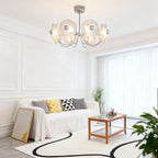 Chrome and white faceted acrylic LED chandelier, main product view