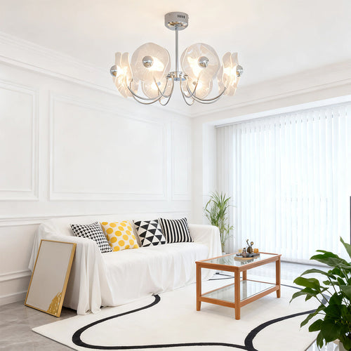 Chrome and white faceted acrylic LED chandelier, main product view