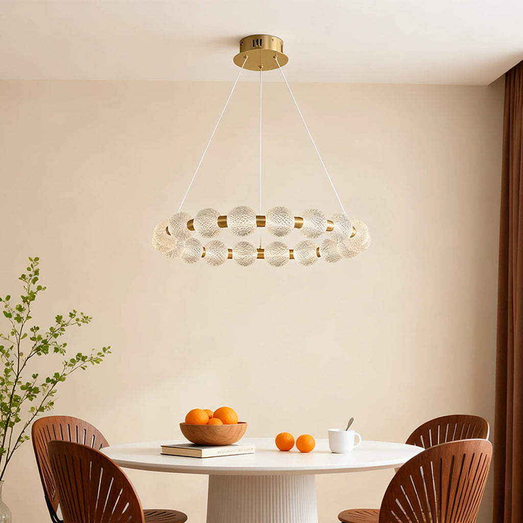 Gold metal glass ring chandelier, third product view