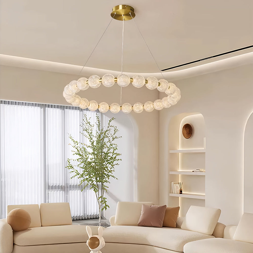 Gold metal glass ring chandelier, main product view
