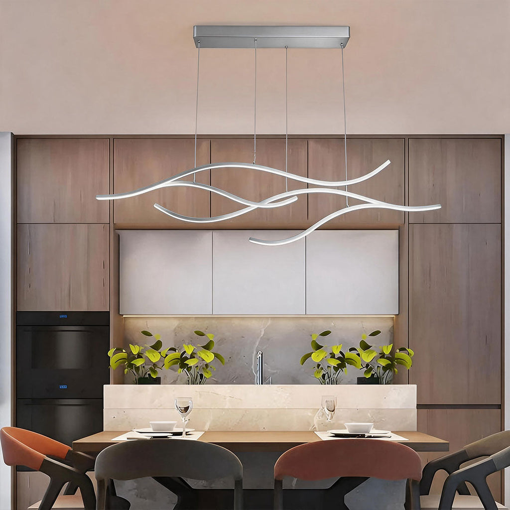 Wavy LED linear chandelier, twelfth product view of the fixture