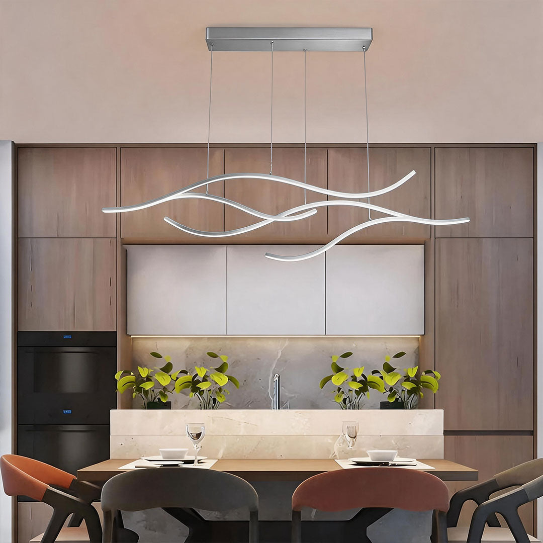 Wavy LED linear chandelier, twelfth product view of the fixture