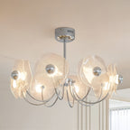 Chrome and white faceted acrylic LED chandelier, third view