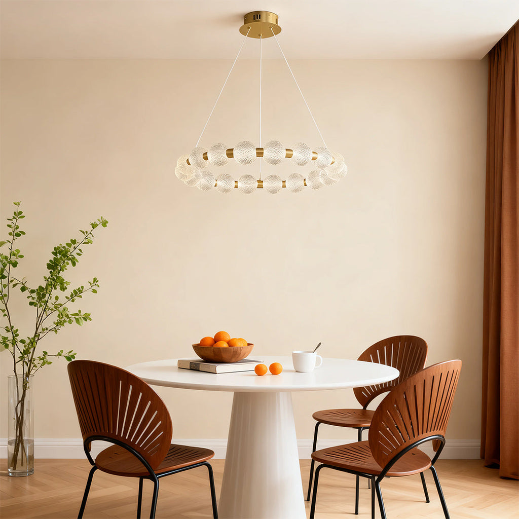 Gold metal glass ring chandelier, second product view