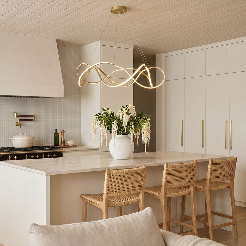 Gold aluminium round LED ring chandelier, fourth product view