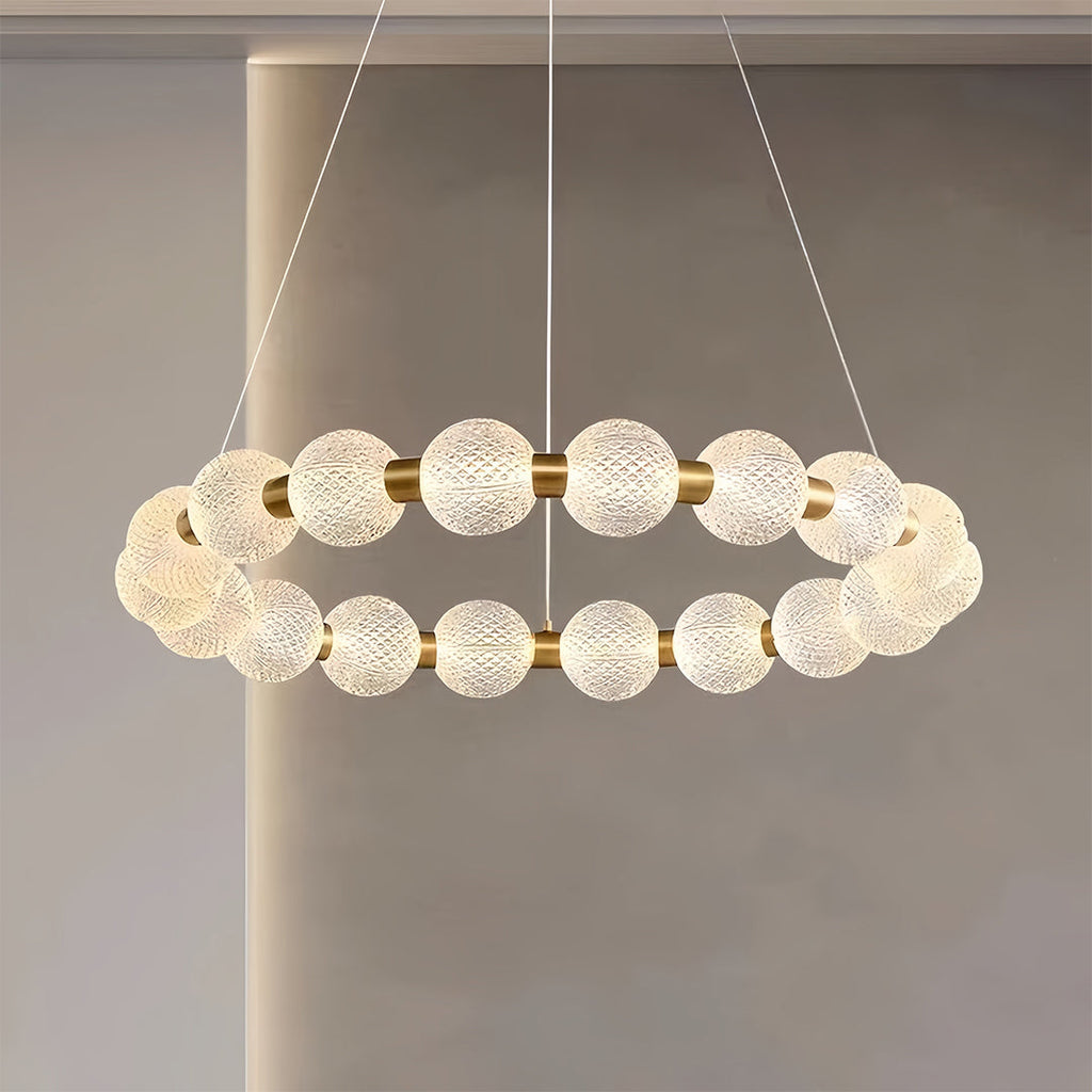 Gold metal glass ring chandelier, fourth product view