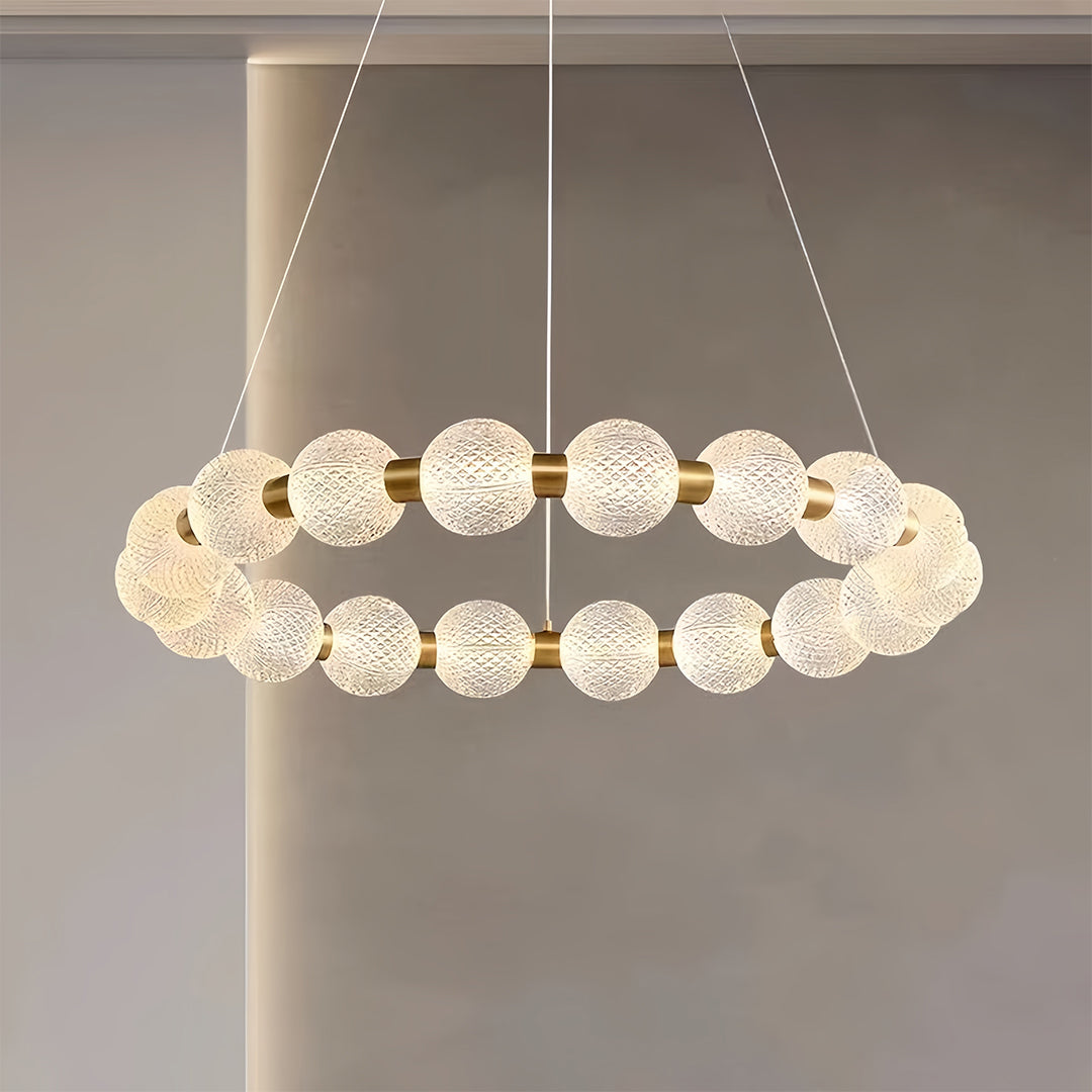 Gold metal glass ring chandelier, fourth product view