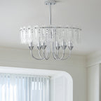 Chrome iron drum chandelier with clear glass, fifth view