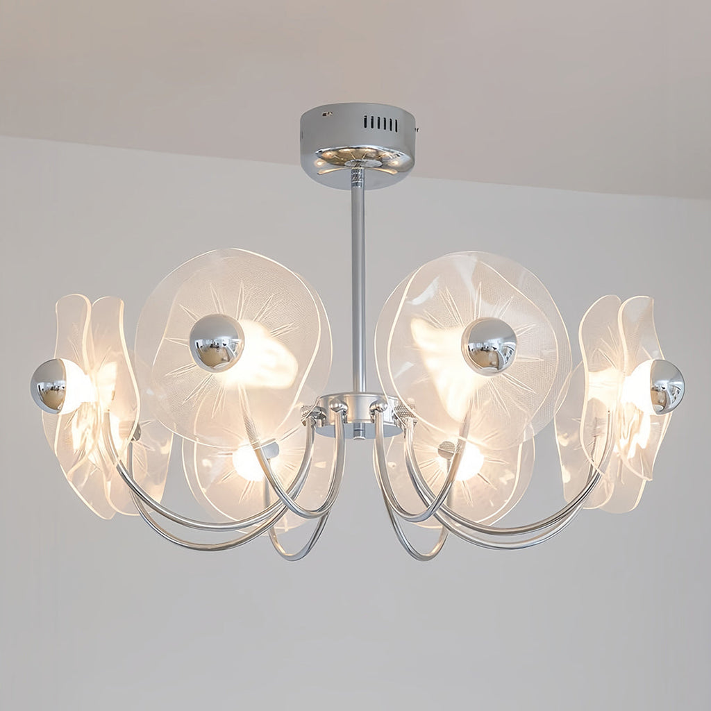Chrome and white faceted acrylic LED chandelier, fourth view