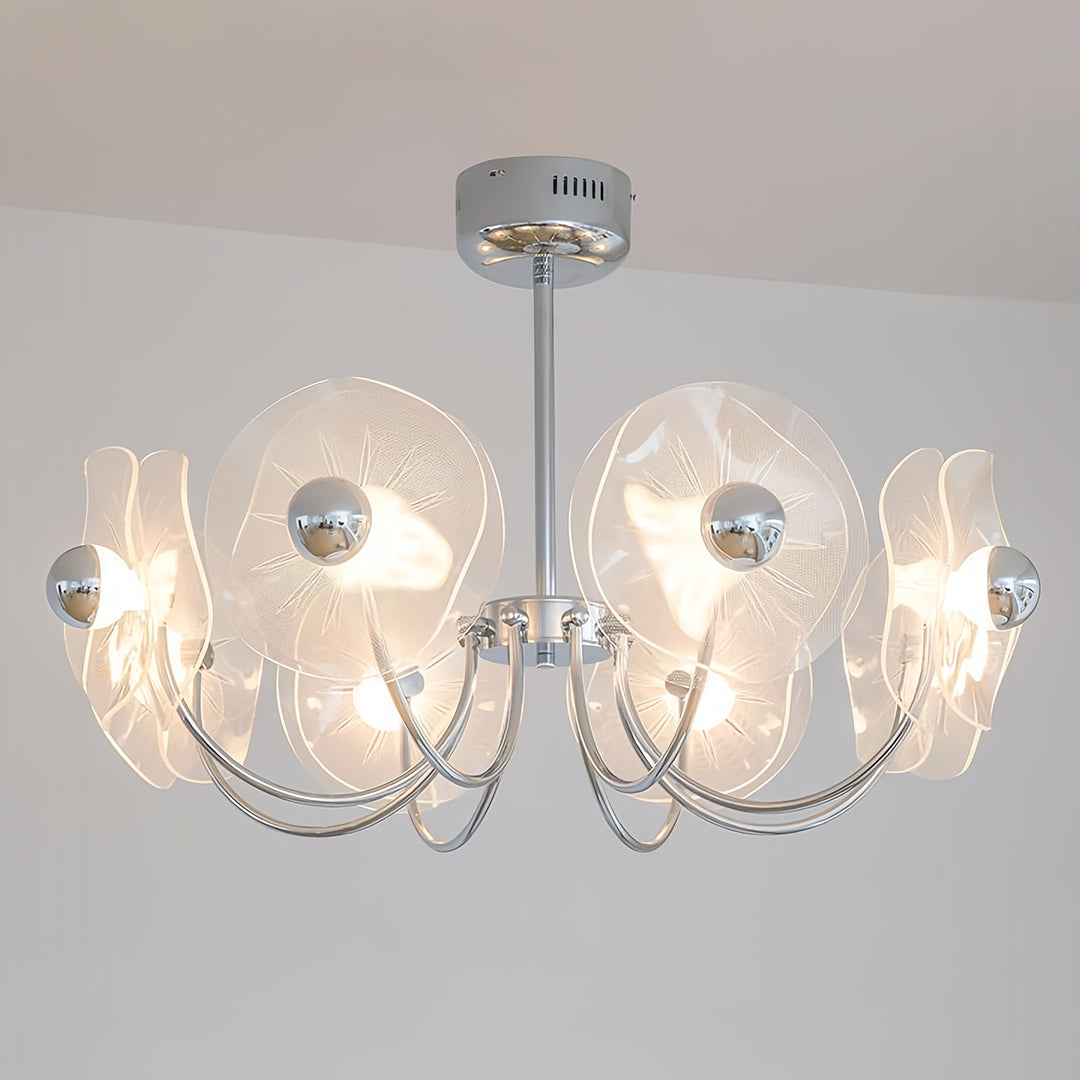 Chrome and white faceted acrylic LED chandelier, fourth view