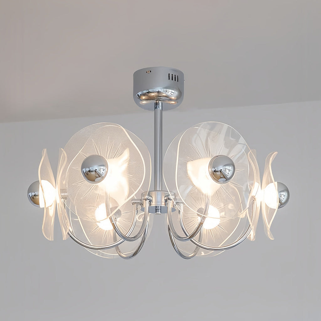 Chrome and white faceted acrylic LED chandelier, fifth view