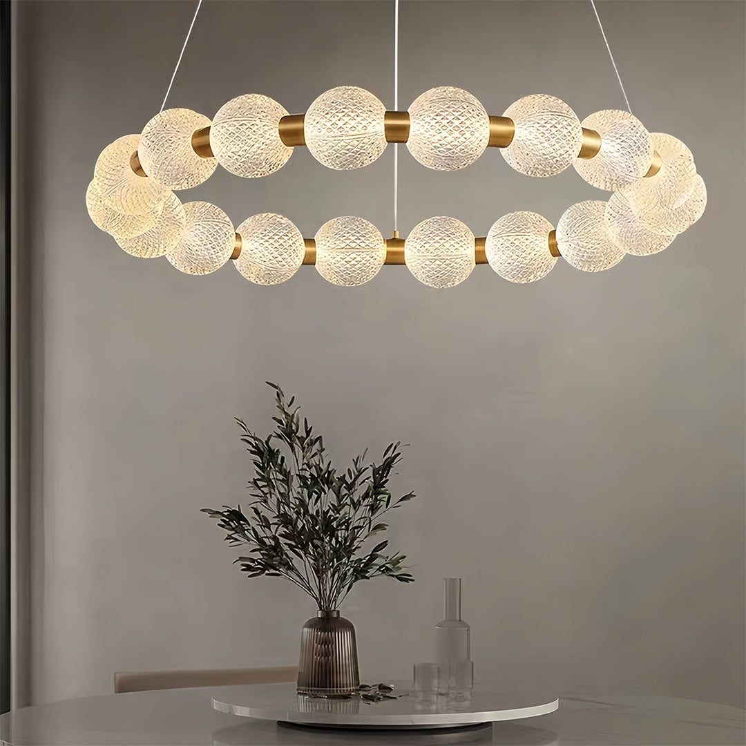 Gold metal glass ring chandelier, fifth product view