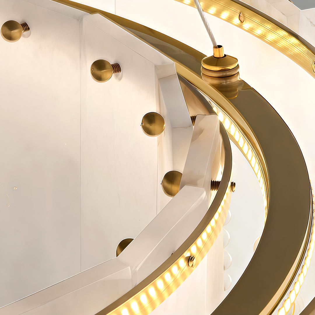 Brass Chandelier, Solid Brass and Alabaster Drum Ceiling Light for Dining Room, Warm 3000K