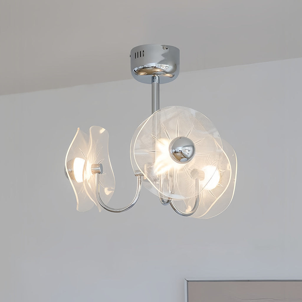 Chrome and white faceted acrylic LED chandelier, sixth view