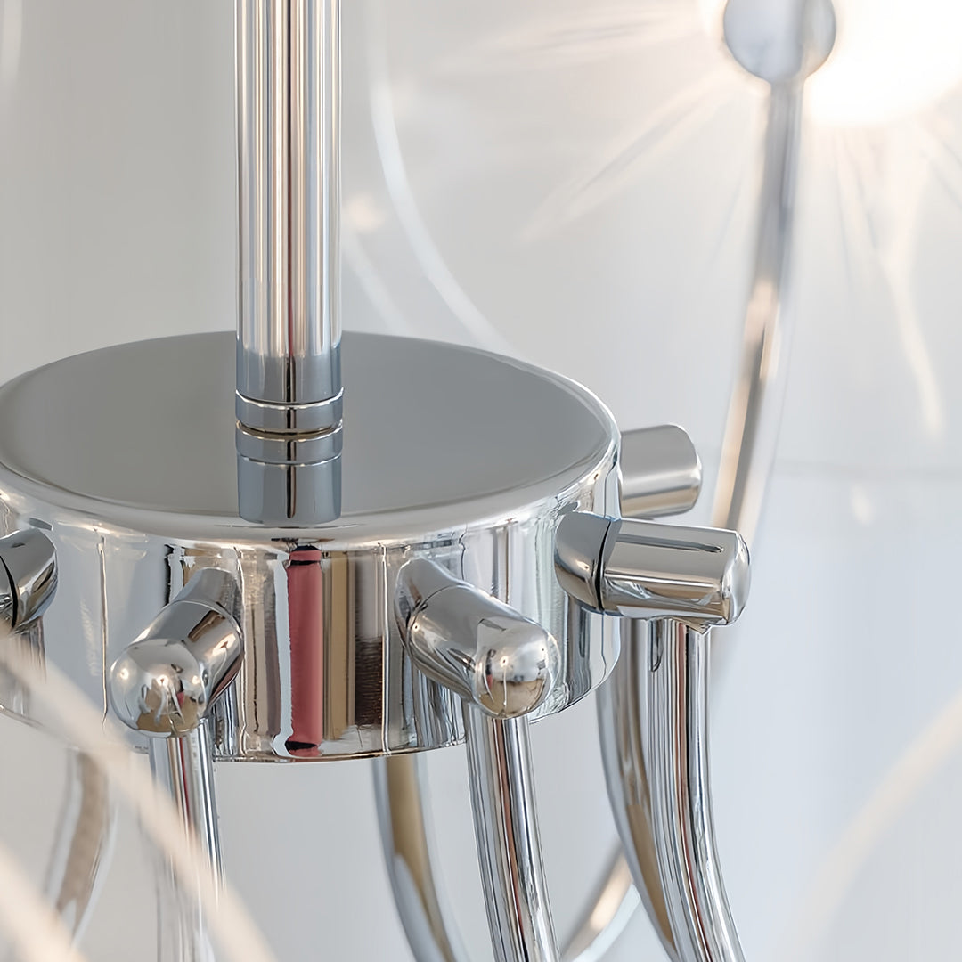 Chrome and white faceted acrylic LED chandelier, seventh view