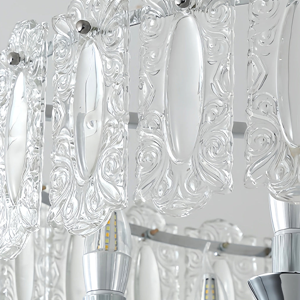 Chrome iron drum chandelier with clear glass, eighth view