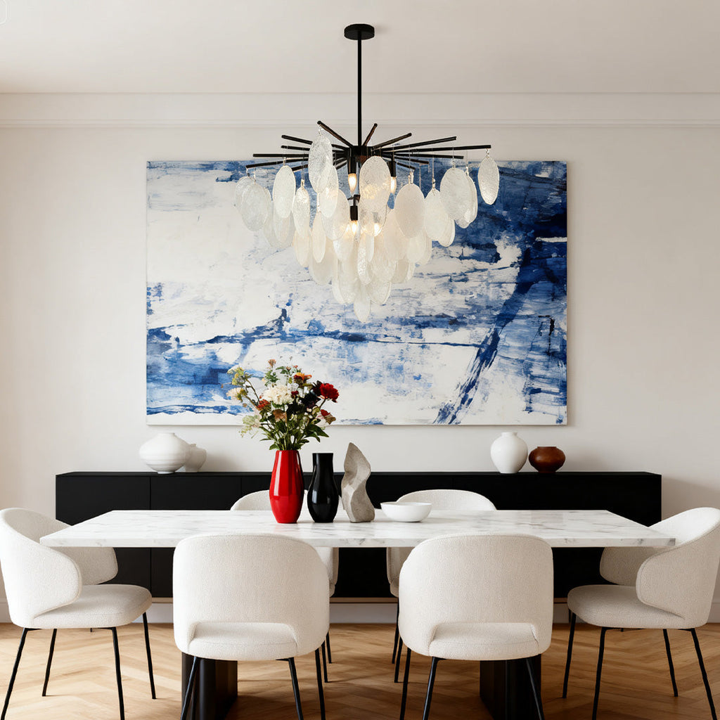 Cascading Chandelier, Black Metal and Clear Glass Ceiling Light for Entryway, Adjustable Rod