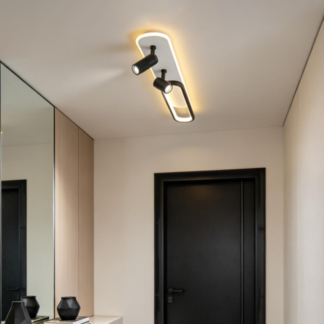 Adjustable Ceiling Spot Light, Modern Metal LED Fixture for Living Room and Kitchen, Oval Twin-Body Design in Black or Gold