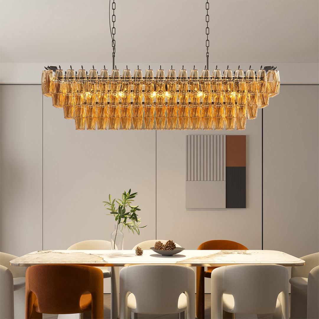 Glass Pendant Chandelier, Iron and Clear Glass Multi-Light Ceiling Fixture for Dining Room