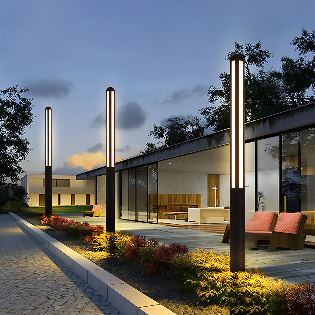 Bollard light giving ambient light in a modern seating area