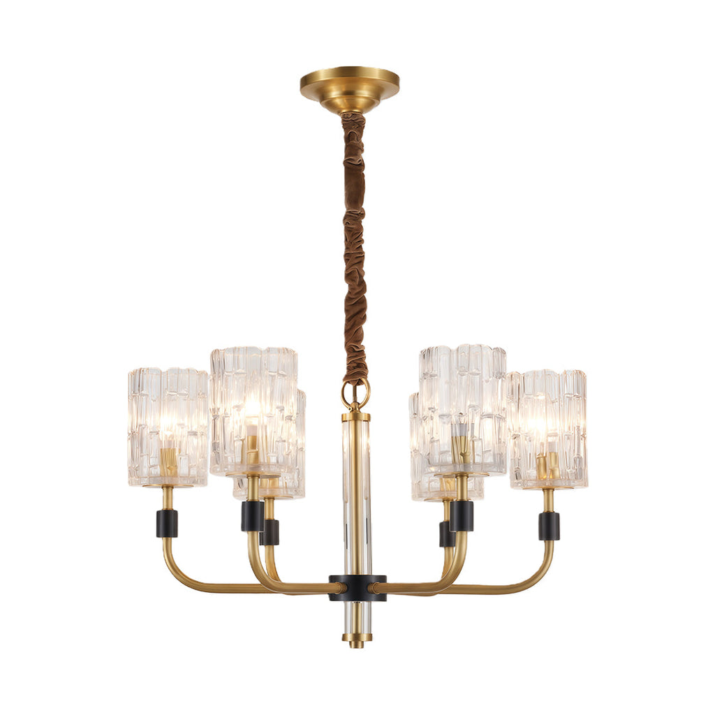 Antique brass multi-arm chandelier with crystal glass