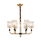Antique brass multi-arm chandelier with crystal glass