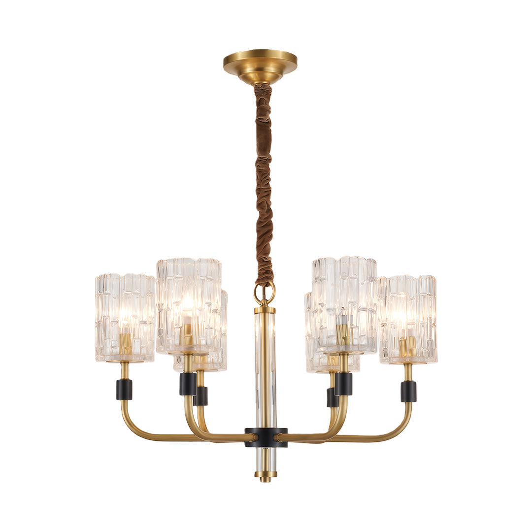 Antique brass multi-arm chandelier with crystal glass