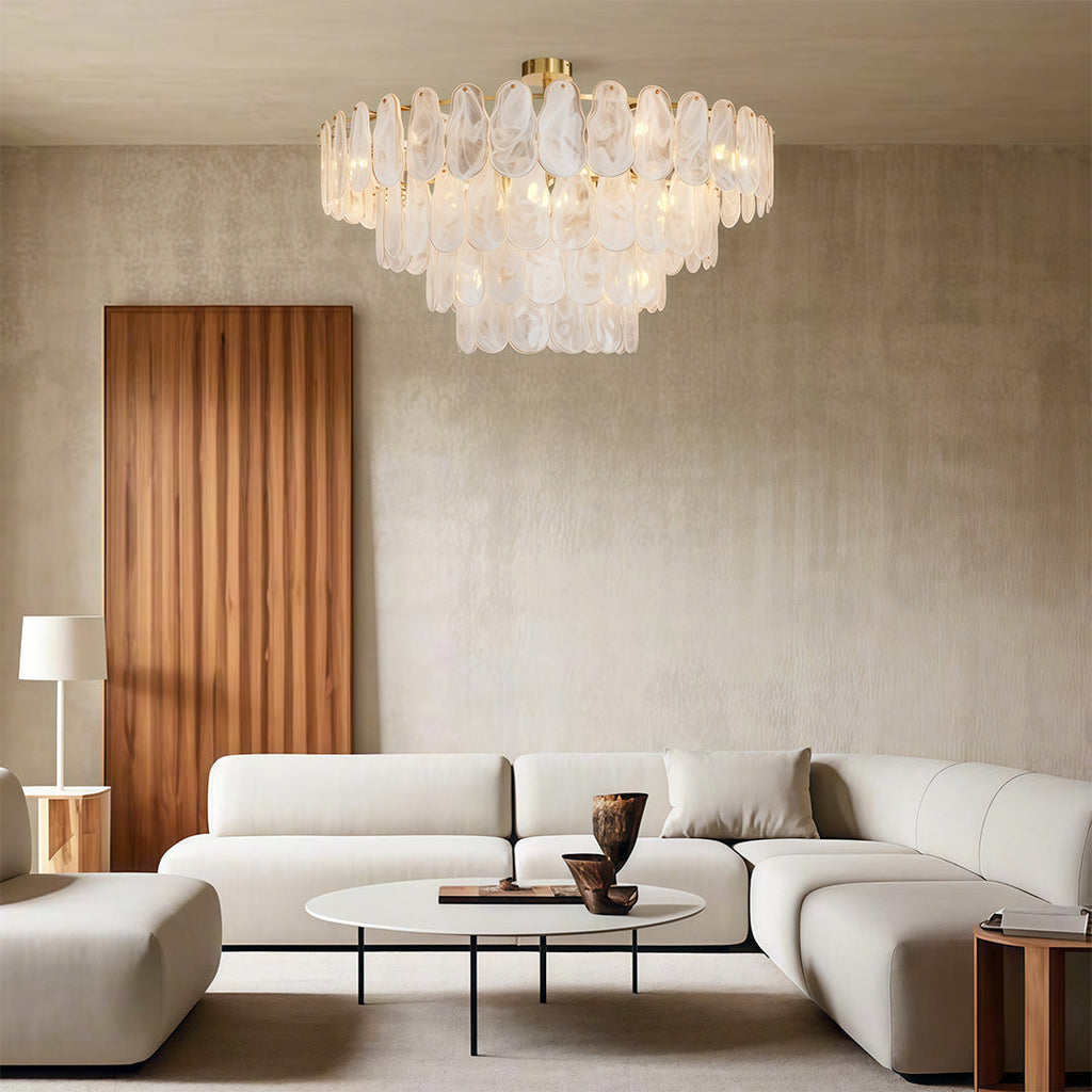 Midcentury Modern Chandelier, Copper and Clear Glass Ceiling Light for Dining Room, Tiered