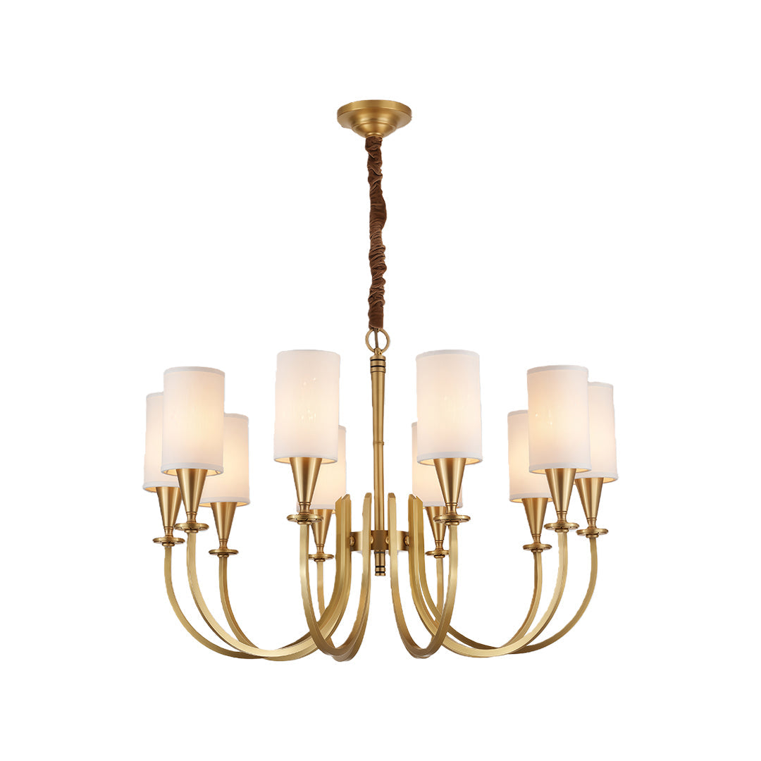 Antique copper multi-tier chandelier with fabric shades