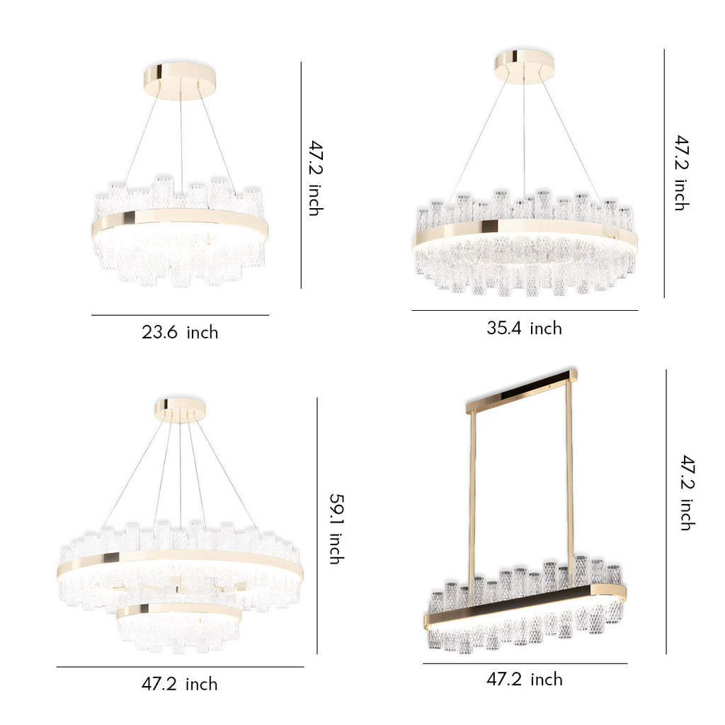 Dimension diagram for the horizontal suspended panel chandelier