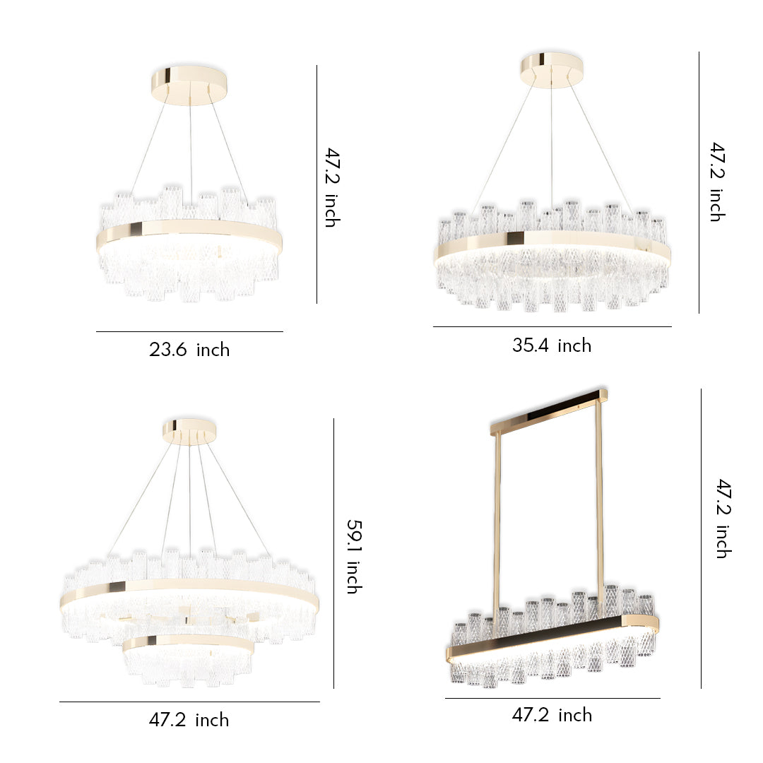 Dimension diagram for the horizontal suspended panel chandelier
