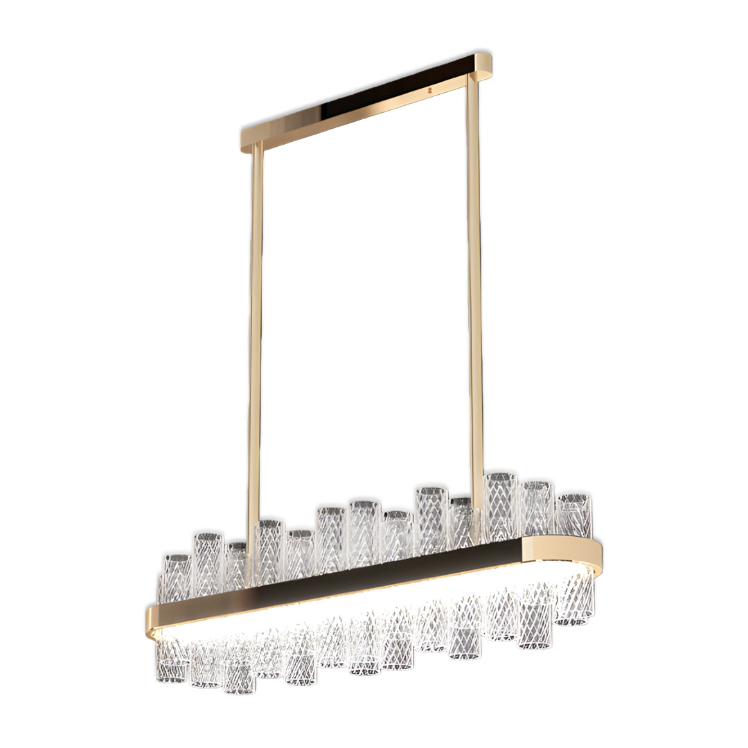 Horizontal suspended panels on the architectural chandelier