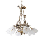 Vine-like brass arms with white flower shaped shades