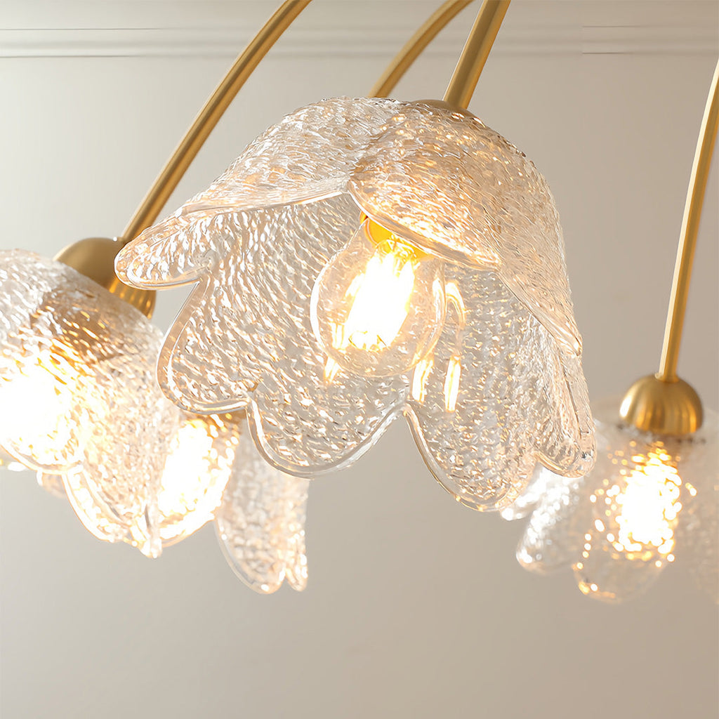 Artistic chandelier with textured glass flower shades
