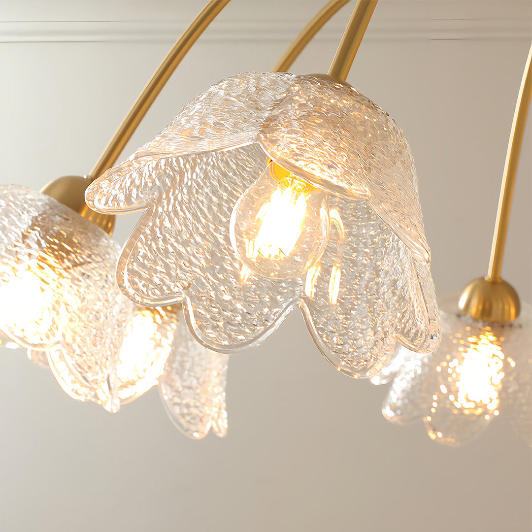 Artistic chandelier with textured glass flower shades