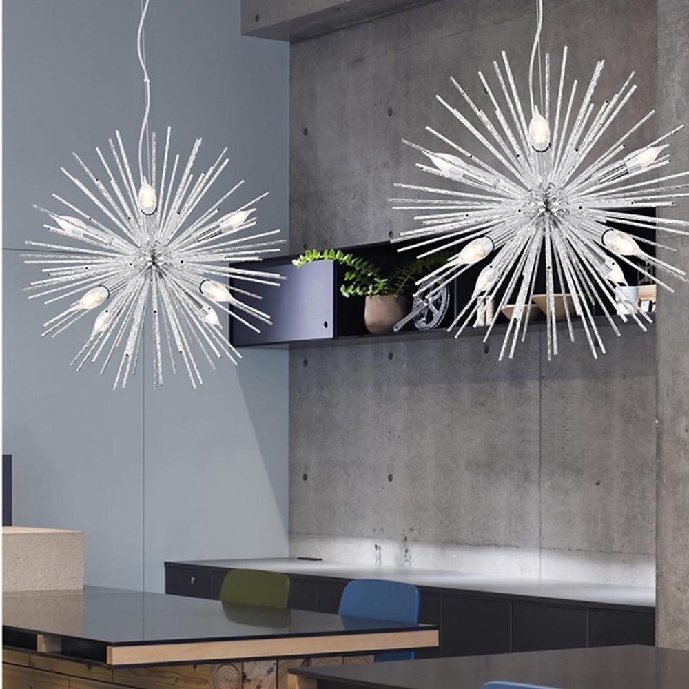Starburst Chandelier, Electroplated Aluminum 8-Light Ceiling Fixture for Dining Room, 22 Inches