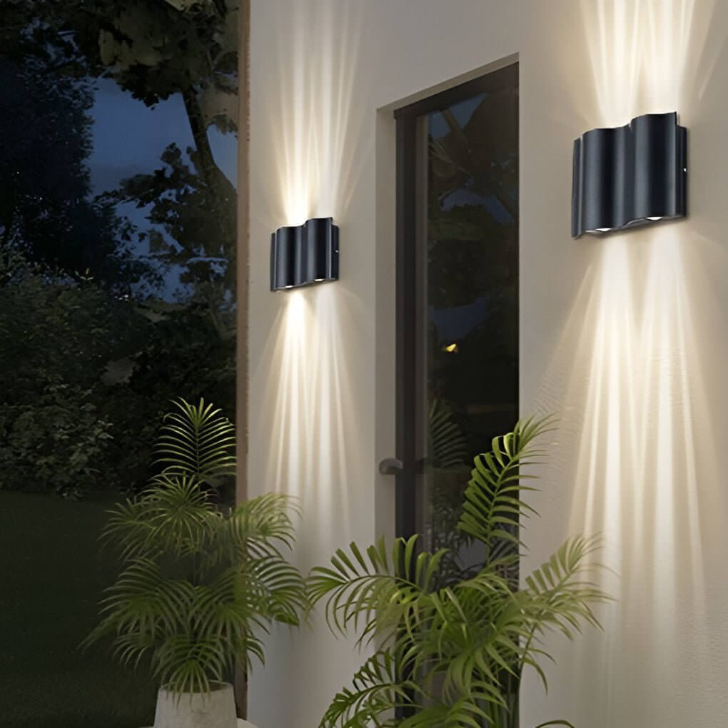 Wavy LED Up Down Wall Light, Sculptural Die-Cast Aluminum Outdoor Sconce for Facade and Patio, 2, 4 or 6-Light Configurations