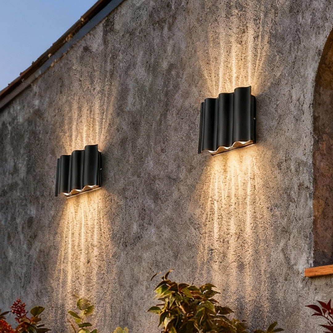 Wavy LED Up Down Wall Light, Sculptural Die-Cast Aluminum Outdoor Sconce for Facade and Patio, 2, 4 or 6-Light Configurations