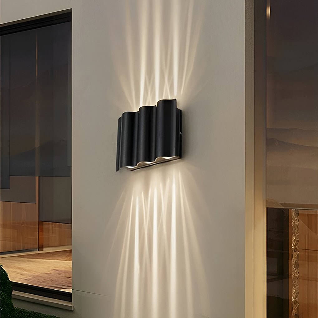 Wavy LED Up Down Wall Light, Sculptural Die-Cast Aluminum Outdoor Sconce for Facade and Patio, 2, 4 or 6-Light Configurations