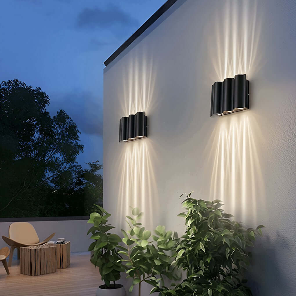 Wavy LED Up Down Wall Light, Sculptural Die-Cast Aluminum Outdoor Sconce for Facade and Patio, 2, 4 or 6-Light Configurations