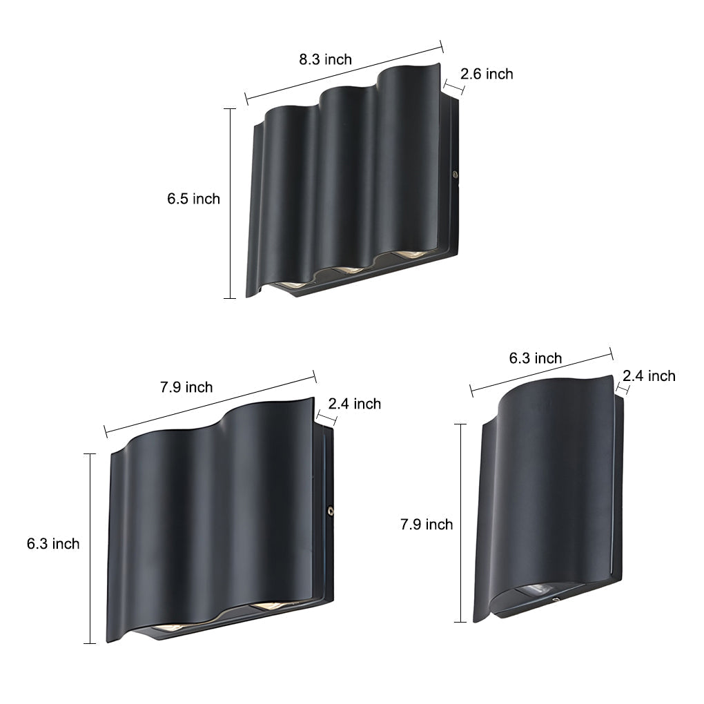 Wavy LED Up Down Wall Light, Sculptural Die-Cast Aluminum Outdoor Sconce for Facade and Patio, 2, 4 or 6-Light Configurations
