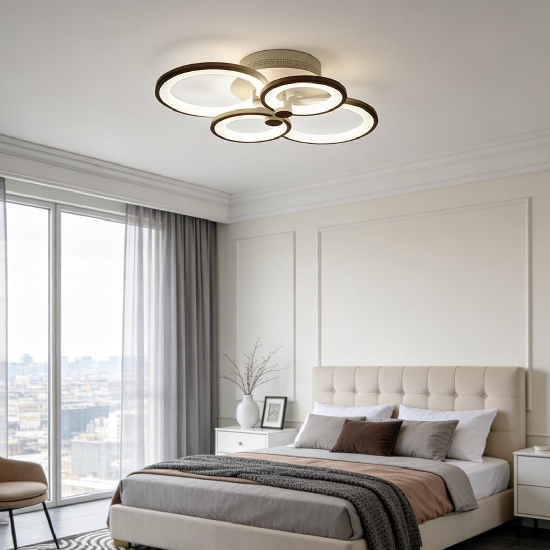 Multi Ring Ceiling Light, Modern Overlapping Circles Semi Flush Mount LED Fixture for Bedrooms and Living Rooms, White or Black