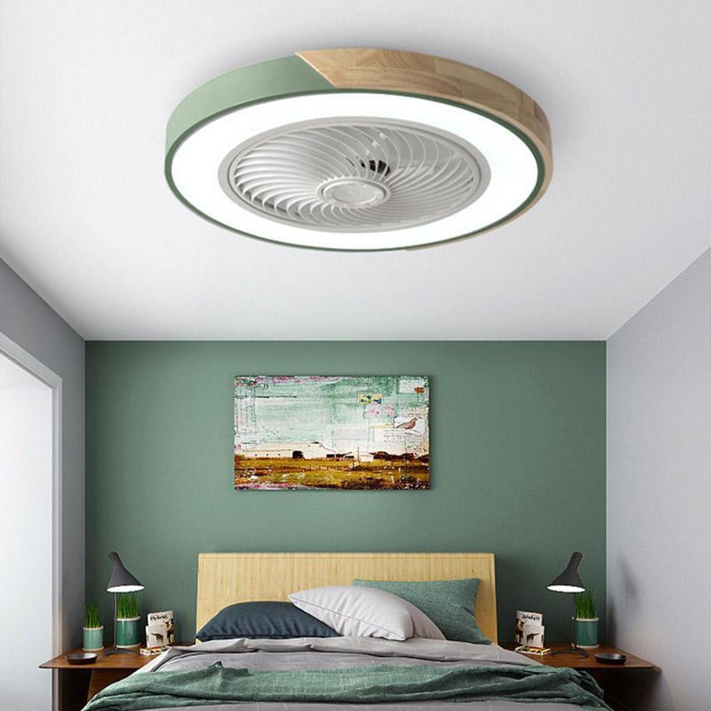 Flush Mount Ceiling Fan with Light, Bladeless LED Fan with Remote for Bedrooms and Low Ceilings, Round or Square in Four Colors