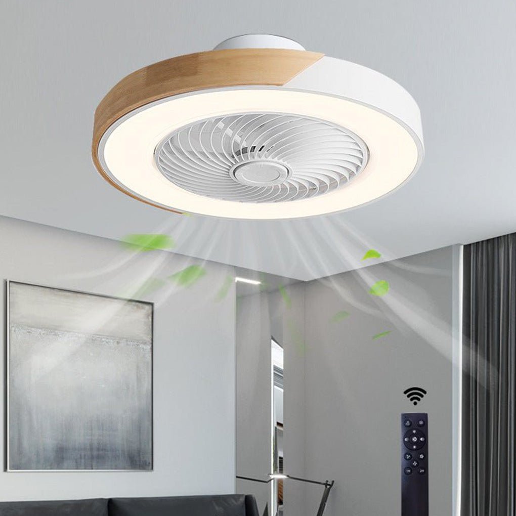 Flush Mount Ceiling Fan with Light, Bladeless LED Fan with Remote for Bedrooms and Low Ceilings, Round or Square in Four Colors
