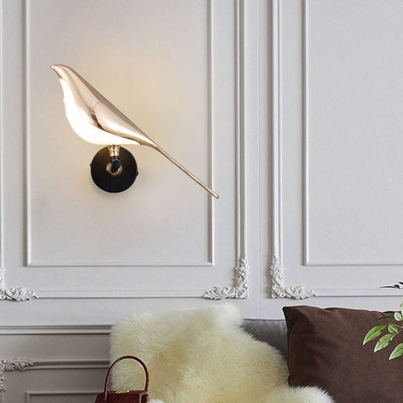 Bird Wall Light, Nordic Minimalist Black Iron and Glass LED Sconce for Bedroom and Hallway, Single or Double Bird with Dimming Option