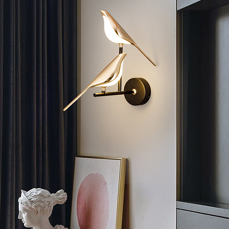 Bird Wall Light, Nordic Minimalist Black Iron and Glass LED Sconce for Bedroom and Hallway, Single or Double Bird with Dimming Option