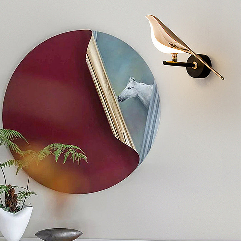 Bird Wall Light, Nordic Minimalist Black Iron and Glass LED Sconce for Bedroom and Hallway, Single or Double Bird with Dimming Option