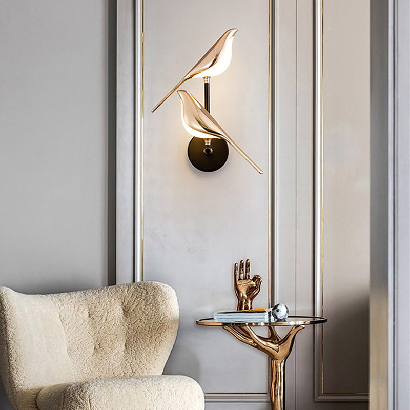Bird Wall Light, Nordic Minimalist Black Iron and Glass LED Sconce for Bedroom and Hallway, Single or Double Bird with Dimming Option